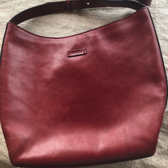 KOSCHI WINE COLORED LEATHER bag clean inside, - Picture 1 of 8